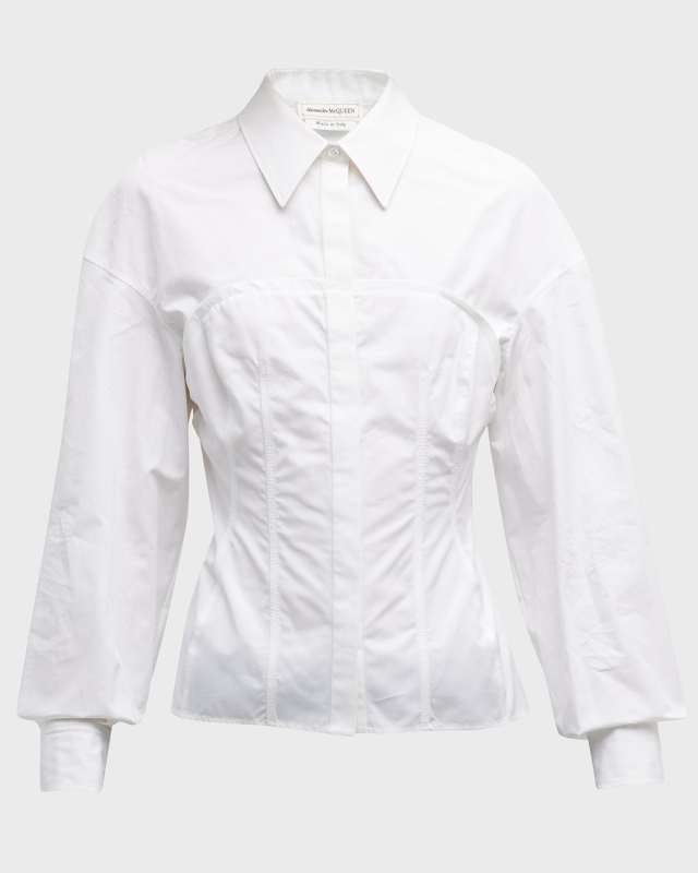 Button-Front Blouse with Bustier Stitch